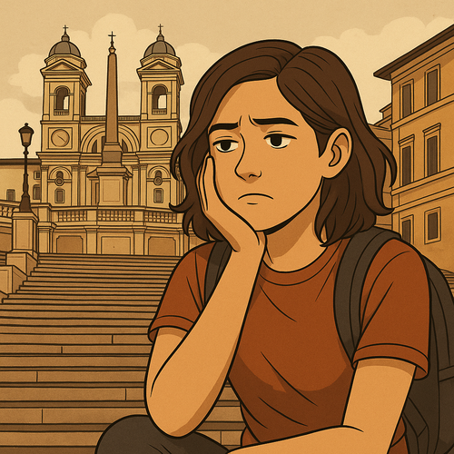 Ilustración de chica decepcionada en Escalinata de la Plaza de España 